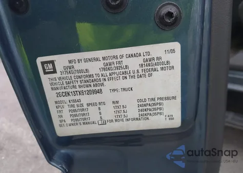 2006 Chevrolet Silverado 1500 Lt2 из США, поврежденный, VIN 2GCEK13TX61209948